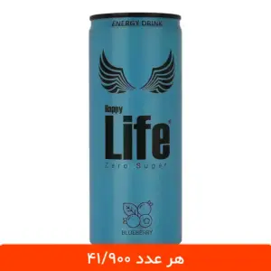 نوشابه انرژی زا بدون قند با طعم بلوبری هپی لایف – 12 عددی - هپی لایف رنگی